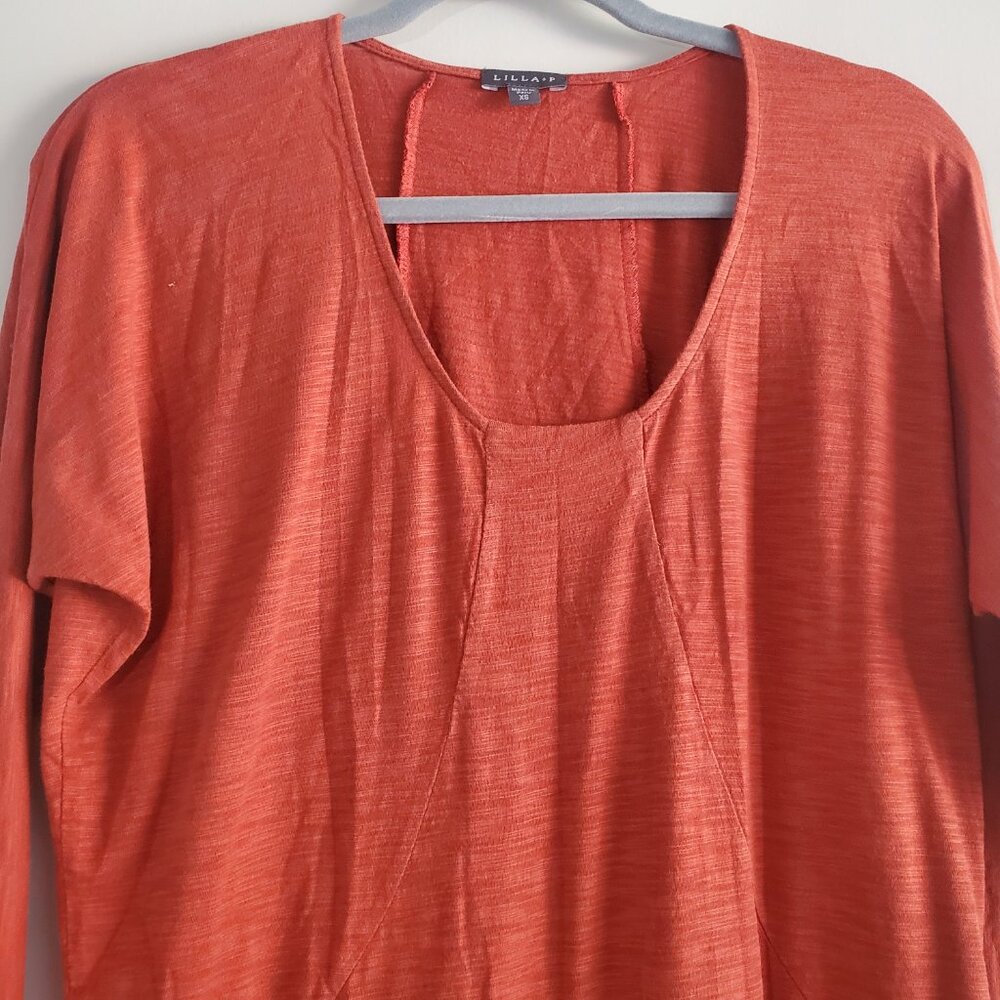 Lilla P Women's Shift Dress Rusty Orange XS Long Sleeve Modal Autumn Casual - Picture 2 of 9